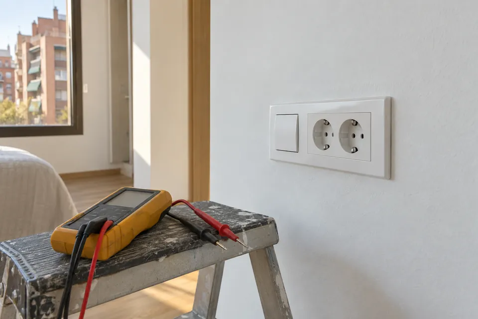 Endoll nou i comprovador d'aïllament després de renovar la instal·lació elèctrica